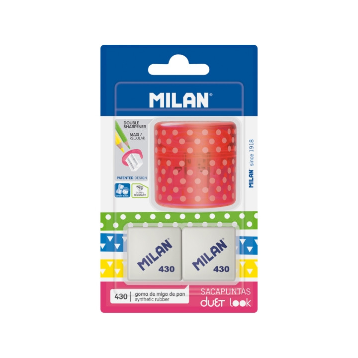 Milan Duet Look Pack de Sacapuntas + 2 Gomas 430 - Color Rosa