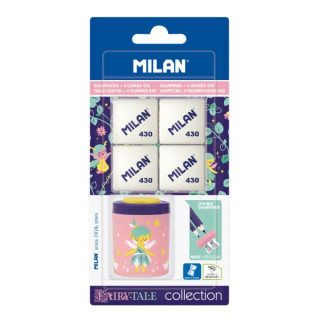 Milan Collection Fairy Tale Pack de Sacapuntas + 4 Gomas 430 - Colores Surtidos