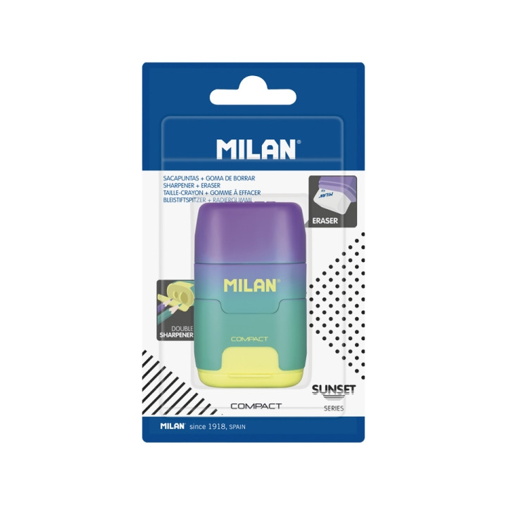 Milan Compact Sunset Afilaborra - Cuchilla de Acero de Seguridad - Doble Agujero para Normal y Maxi - Color Turquesa
