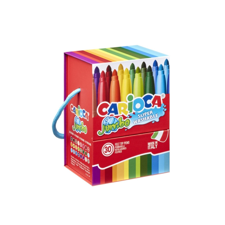 Carioca Jumbo Caja Rigida con 30 Rotuladores - Punta 6mm - Superlavables - Colores Surtidos