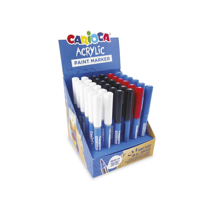 Carioca Acrylic Expositor con 36 Marcadores de Pintura Acrilica - Punta Pincel - Tinta a Base de Agua - Alta Cobertura - Colore