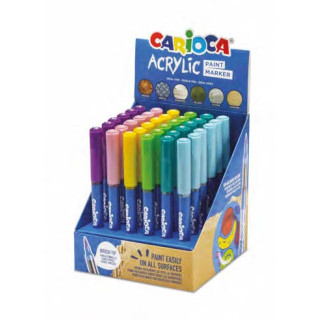 Carioca Acrylic Expositor con 36 Marcadores de Pintura Acrilica - Punta Pincel - Tinta a Base de Agua - Alta Cobertura - Colore