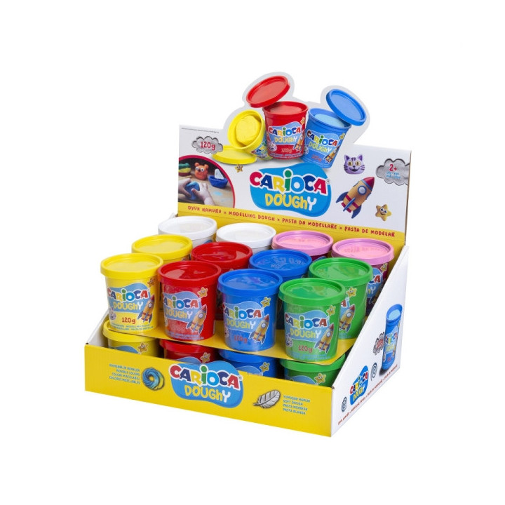 Carioca Doughy Expositor con 26 Botes de Pasta de Modelar 120gr - Blanda y Flexible - Facil de Amasar y Moldear - Ideal para In