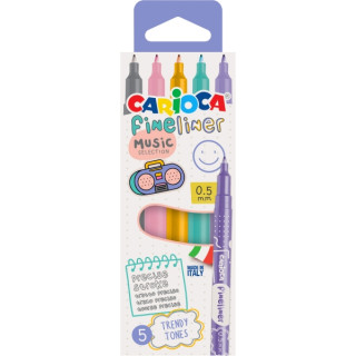 Carioca Fineliner Music Pack de 5 Rotuladores - Punta Blanca de Acetal 0.5mm - Colores Surtidos