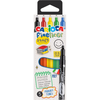 Carioca Fineliner Study Pack de 5 Rotuladores - Punta Blanca de Acetal 0.5mm - Colores Surtidos