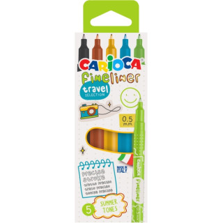 Carioca Fineliner Travel Pack de 5 Rotuladores - Punta Blanca de Acetal 0.5mm - Colores Surtidos