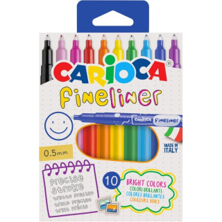 Carioca Fineliner Pack de 10 Rotuladores - Punta Blanca de Acetal 0.5mm - Colores Surtidos