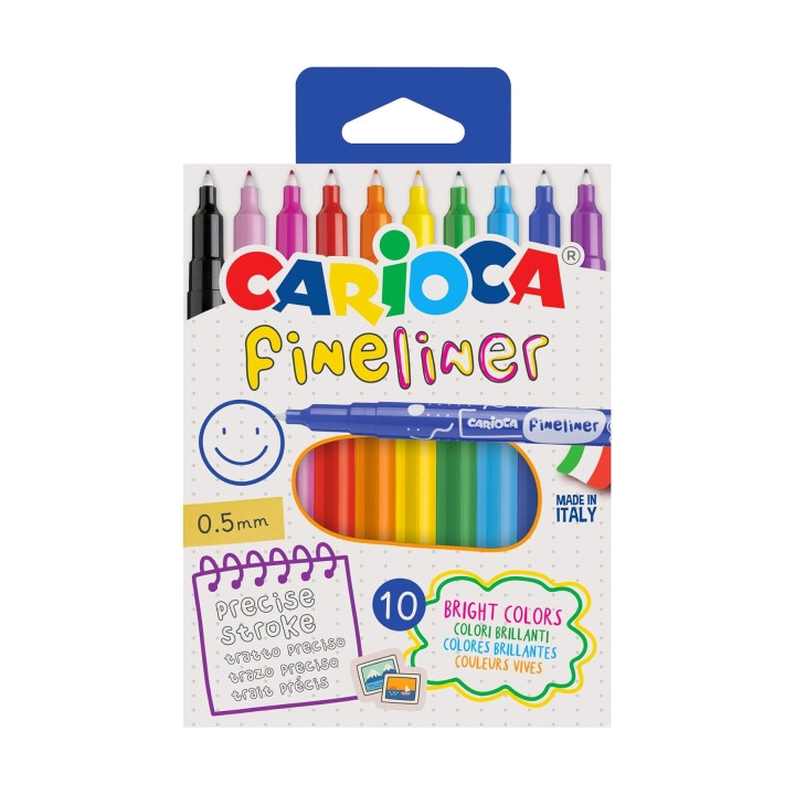 Carioca Fineliner Pack de 10 Rotuladores - Punta Blanca de Acetal 0.5mm - Colores Surtidos