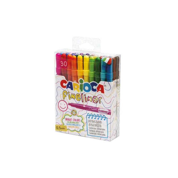 Carioca Fineliner Pack de 30 Rotuladores - Punta Blanca de Acetal 0.5mm - Colores Surtidos