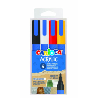 Carioca Acrylic Pack de 4 Marcadores de Pintura Acrilica - Punta Redonda Media 1.8-2.5mm - Tinta a Base de Agua - Alta Cobertur