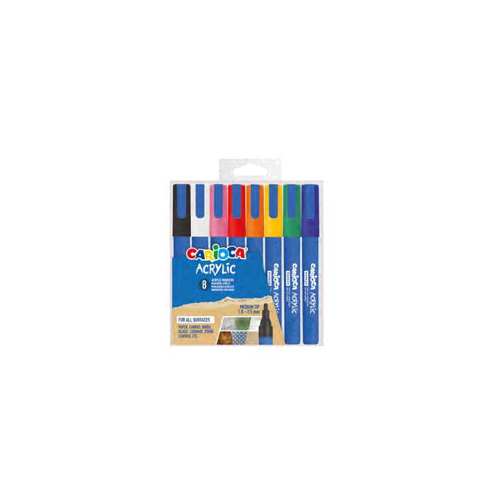 Carioca Acrylic Pack de 8 Marcadores de Pintura Acrilica - Punta Redonda Media 1.8-2.5mm - Tinta a Base de Agua - Alta Cobertur