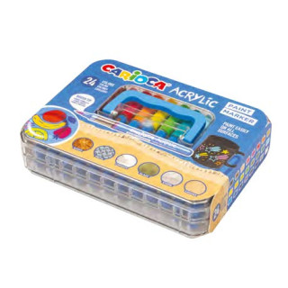 Carioca Acrylic Maleta de Plastico con 24 Marcadores de Pintura Acrilica - Punta Pincel - Tinta a Base de Agua - Alta Cobertura