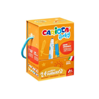 Carioca Baby Caja Rigida con 24 Rotuladores - Punta Redonda y Bloqueada para la Maxima Seguridad - Superlavables - Dermatologic