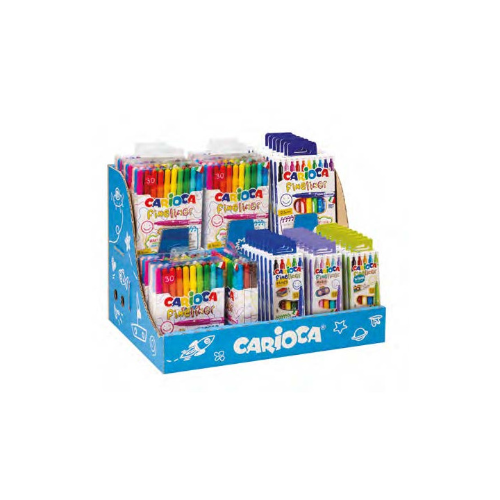 Carioca Fineliner Expositor con 50 Packs Surtidos de Rotuladores Fineliner - Punta Blanca de Acetal 0.5mm - Colores Surtidos