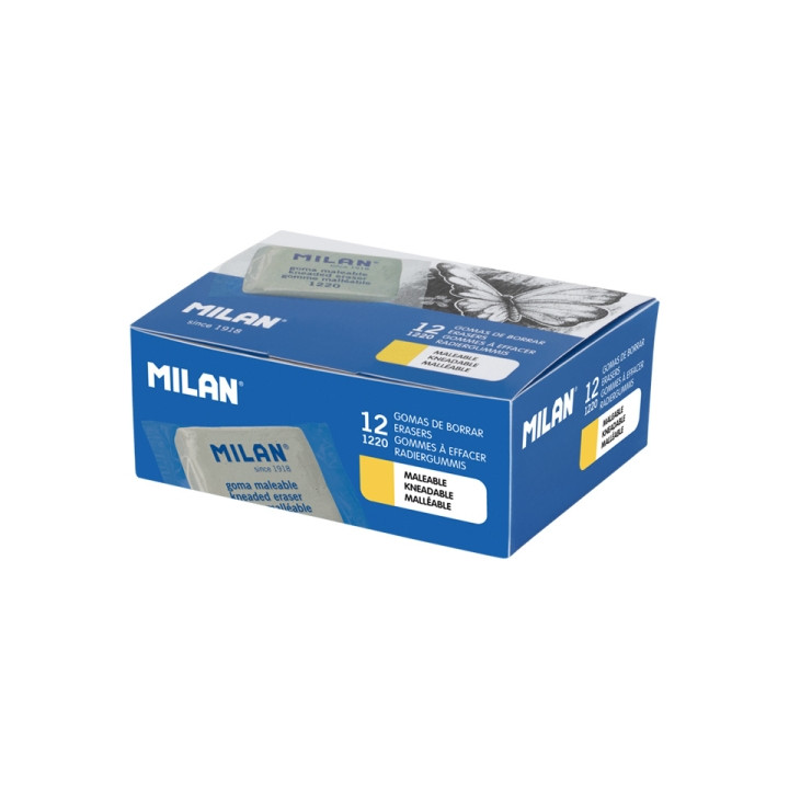 Milan 1220 Gomas de Borrar Maleables para Bellas Artes - Envueltas Individualmente - Caucho Sintetico - Color Gris