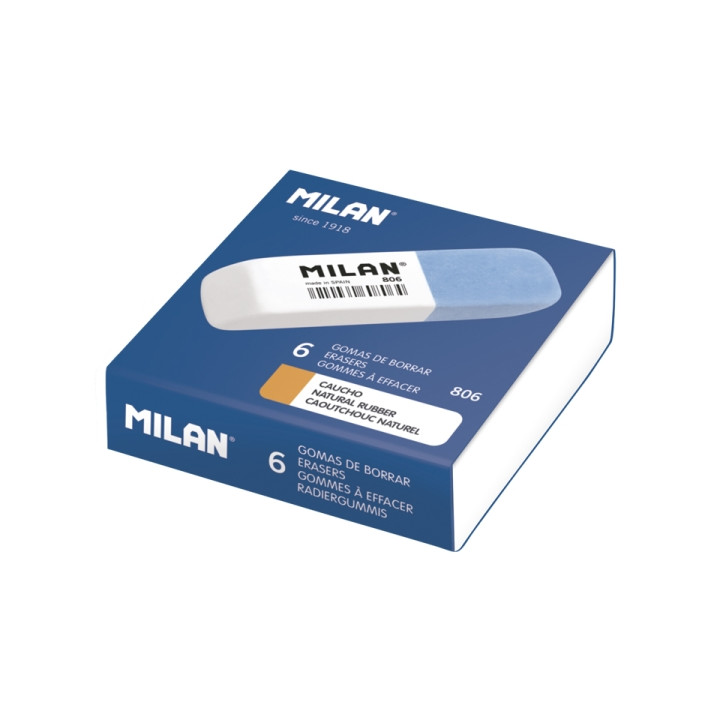 Milan 806 Gomas Biseladas - Doble Dureza - Abrasivo para Tinta - Flexible para Lapiz - Color Azul