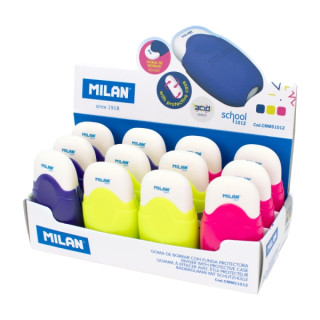 Milan School Expositor con 12 Gomas con Funda Protectora - Miga de Pan - Caucho Sintetico - Colores Surtidos