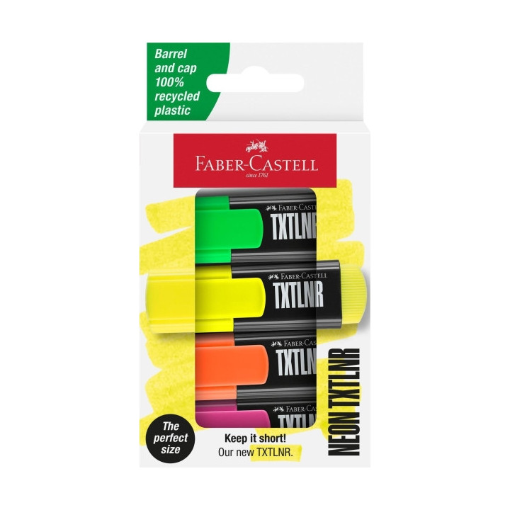 Faber-Castell TXTLNR Pack de 4 Marcadores Fluorescentes - Punta Biselada - Trazo entre 1