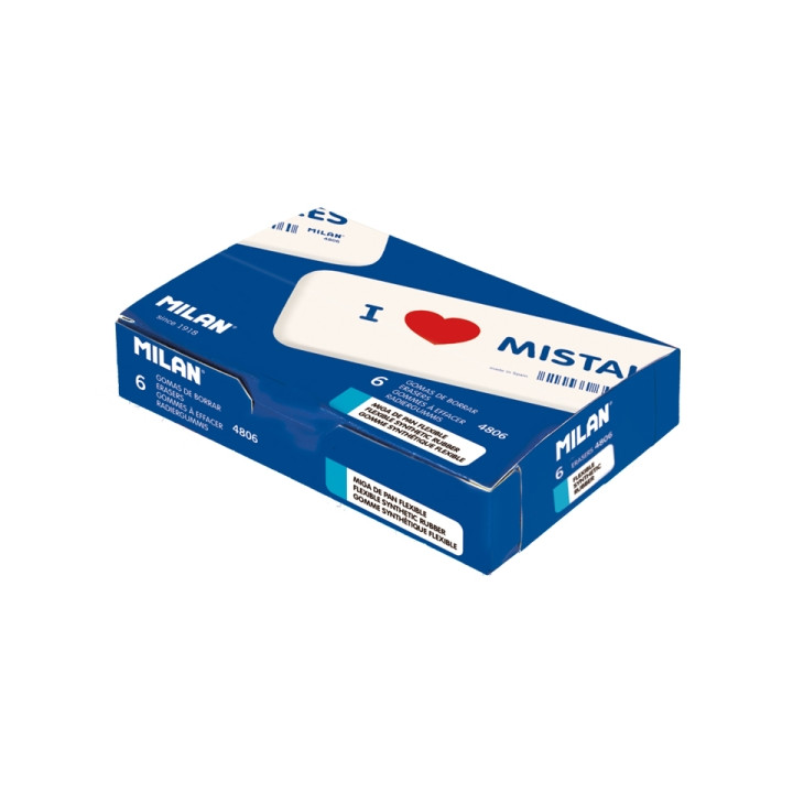 Milan 4806 Gomas de Borrar Biseladas - Miga de Pan - Caucho Sintetico - Envueltas Individualmente - Gigantes - Color Blanco