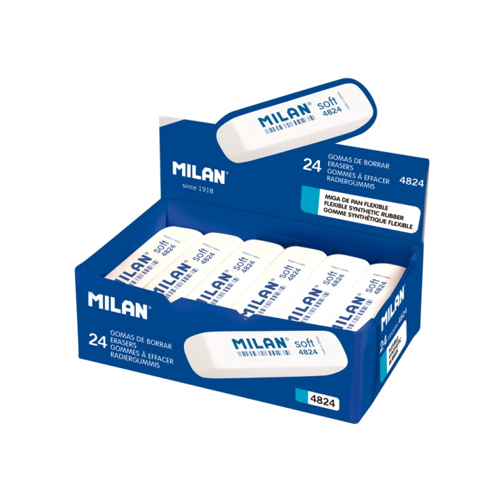 Milan 4824 Gomas de Borrar Biseladas - Miga de Pan - Caucho Sintetico - Flexible - Color Blanco