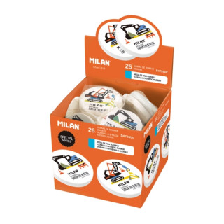 Milan Special Expositor con 26 Gomas de Borrar Redondas - Miga de Pan - Caucho Sintetico - Flexible - Color Blanco