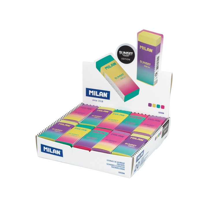 Milan Nata 320 Sunset Expositor con 20 Gomas de Borrar - Colores Surtidos