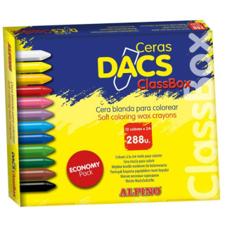 Alpino Dacs Economy Pack de 288 Ceras Blandas de Colores - Textura Cremosa - Mezclables - Pintado Suave y Cubriente - Colores S