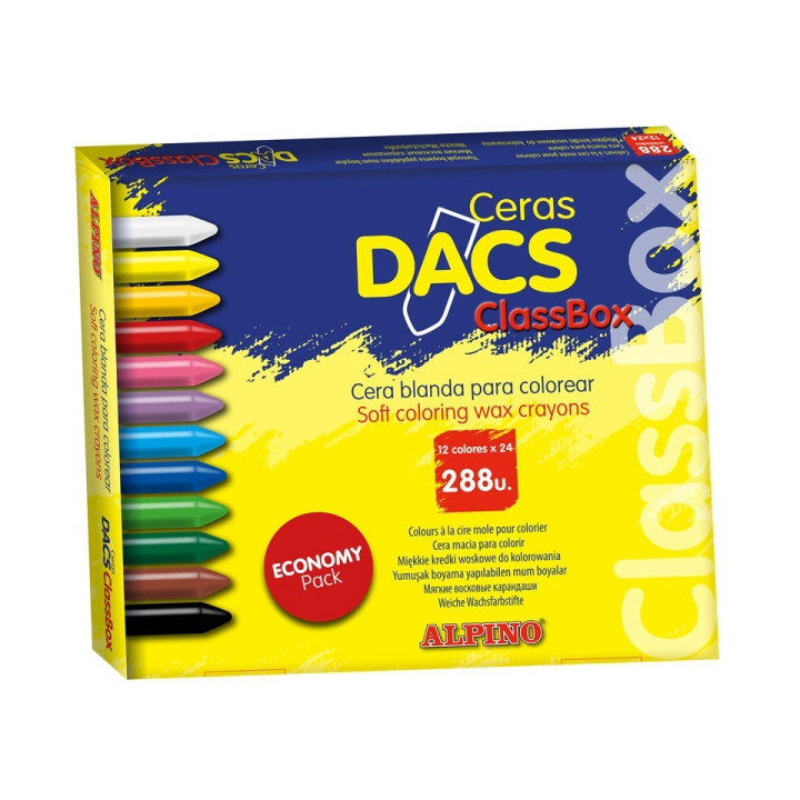 Alpino Dacs Economy Pack de 288 Ceras Blandas de Colores - Textura Cremosa - Mezclables - Pintado Suave y Cubriente - Colores S