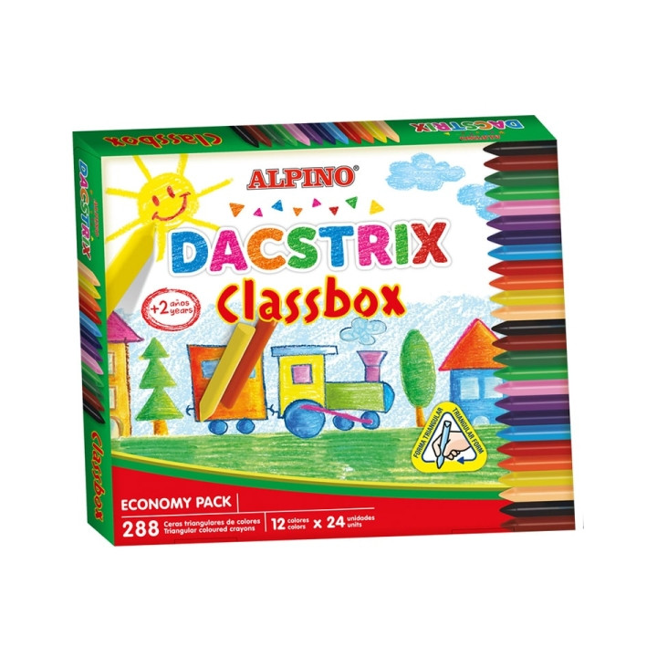 Alpino Dacstrix Economy Pack de 288 Ceras Semiblandas de Colores - Forma Triangular - Mezclables - No Manchan - Colores Surtido