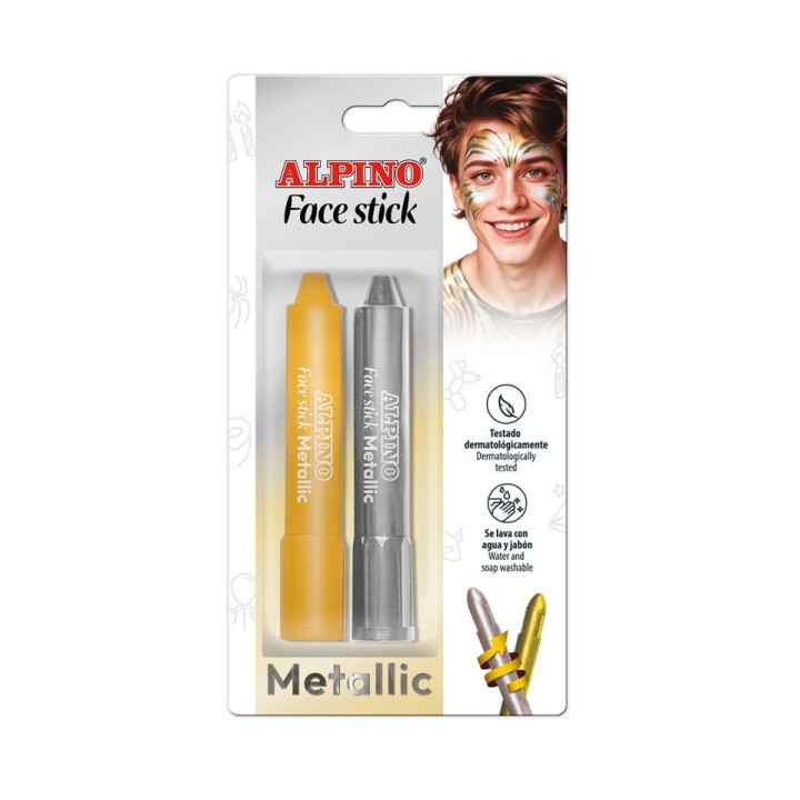 Alpino Fiesta Face Stick Pack con 2 Barritas de Pintura Facial - Sistema Retractil Giratorio - Se Lava con Agua - Testado Derma