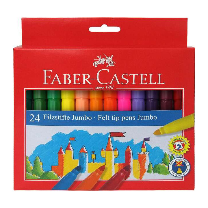 Faber-Castell Jumbo Pack de 24 Rotuladores Punta Gruesa - Tinta con Base de Agua Lavable - Colores Surtidos