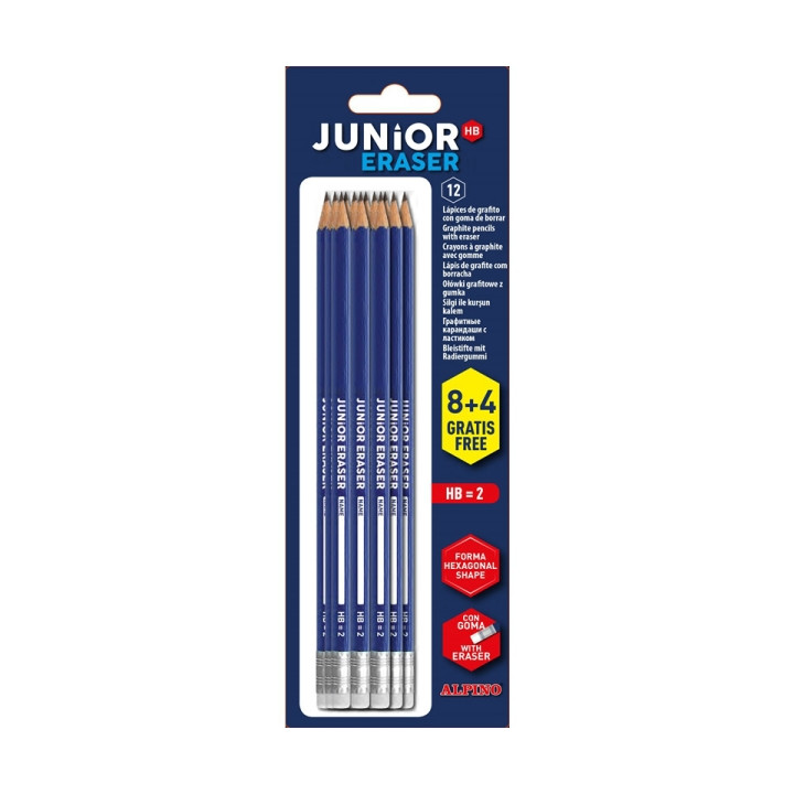 Alpino Junior Blister de 12 Lapices de Grafito HB con Goma - Espacio para el Nombre