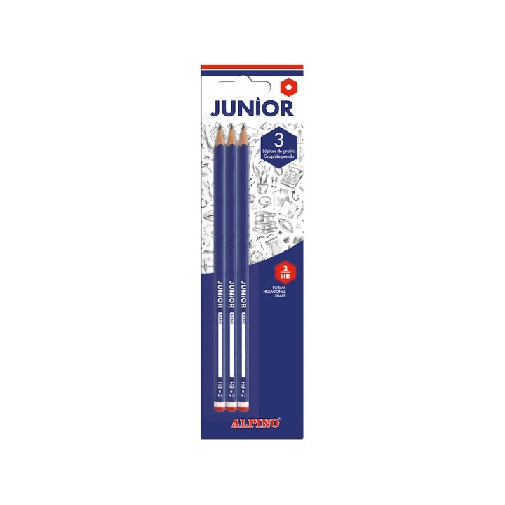 Alpino Junior Blister de 3 Lapices de Grafito HB con Cabecilla - Espacio para el Nombre