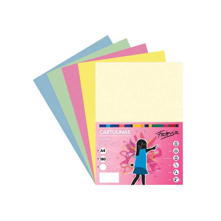 Fabrisa Pack de 50 Cartulinas 180 g/m² - Tamaño A4 - Colores Pastel Surtidos