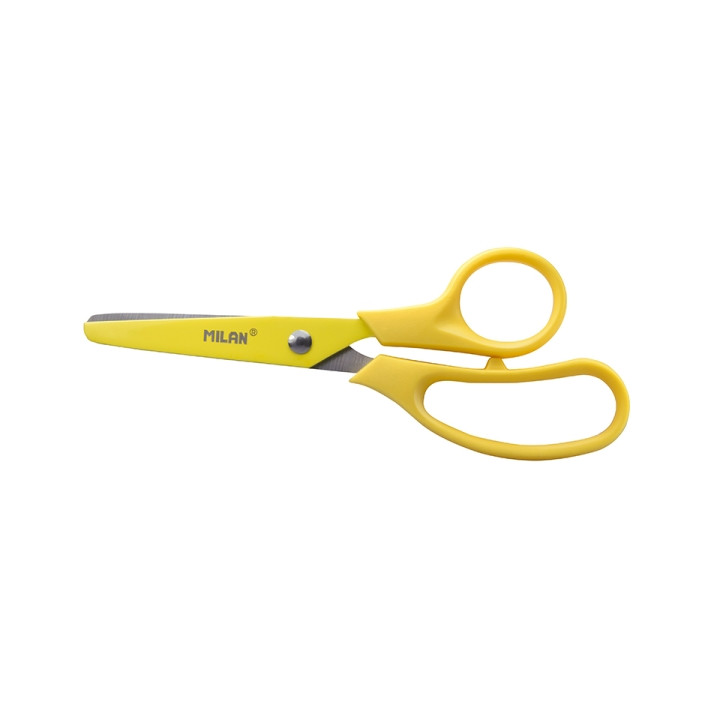 Milan Basic Colours Tijeras de 13.4cm - Mango Ergonomico - Punta Redondeada - Hoja de Acero Inoxidable - Color Amarillo