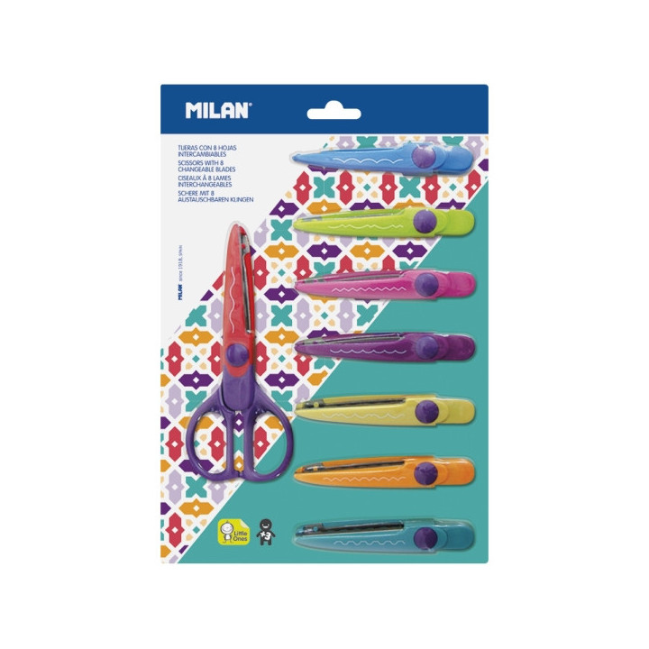 Milan Tijeras Zig-Zag con 8 Hojas Intercambiables - Recubierta de Plastico - Diferentes Patrones - Color Violeta