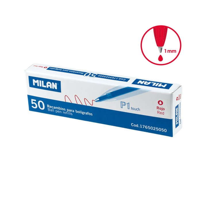 Milan P1 Touch Pack de 50 Recambios - Punta de 1mm - Color Rojo