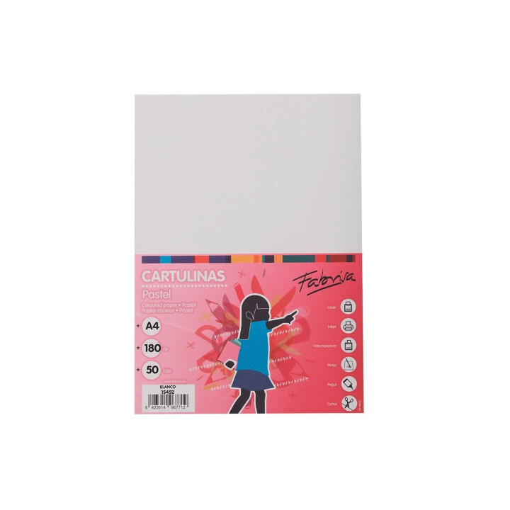Fabrisa Pack de 50 Cartulinas 180 g/m² - Tamaño A4 - Color Blanco