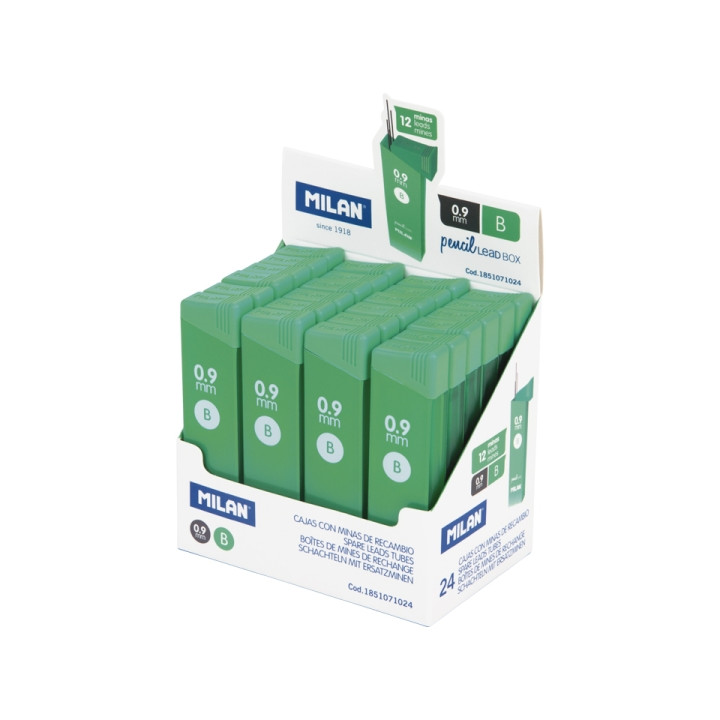 Milan Expositor con 24 Cajas de 12 Minas Grafito 0.9mm - Dureza B - Color Gris Oscuro