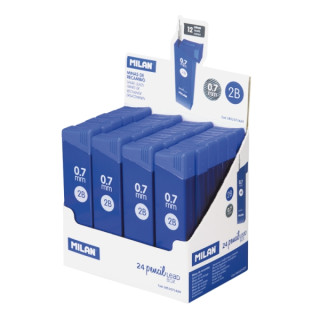 Milan Expositor con 24 Cajas de 12 Minas 0.7mm - Dureza 2B - Color Negro