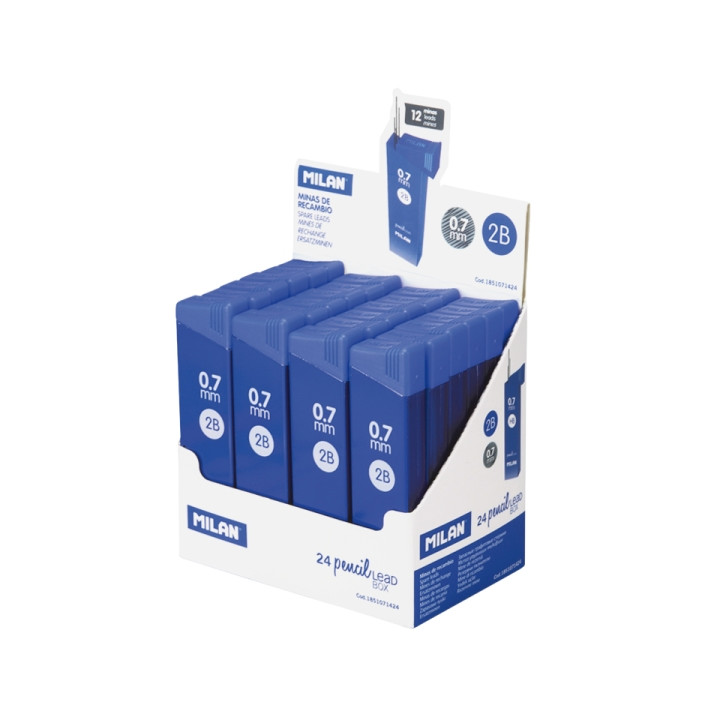 Milan Expositor con 24 Cajas de 12 Minas 0.7mm - Dureza 2B - Color Negro