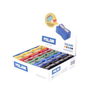 Milan Basic Expositor con 30 Sacapuntas - Sin Deposito - Cuchilla de Acero de Seguridad - Colores Surtidos