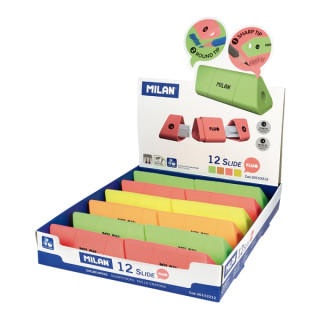 Milan Slide Fluo Expositor con 12 Sacapuntas - Colores Surtidos