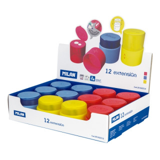 Milan Extension Expositor con 12 Sacapuntas Doble - Regular y Maxi - Deposito Integrado - Cuchilla de Acero de Seguridad - Colo