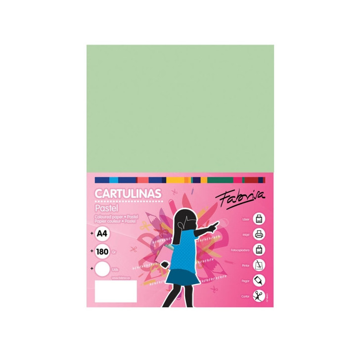 Fabrisa Pack de 50 Cartulinas 180 g/m² - Tamaño A4 - Color Verde Claro