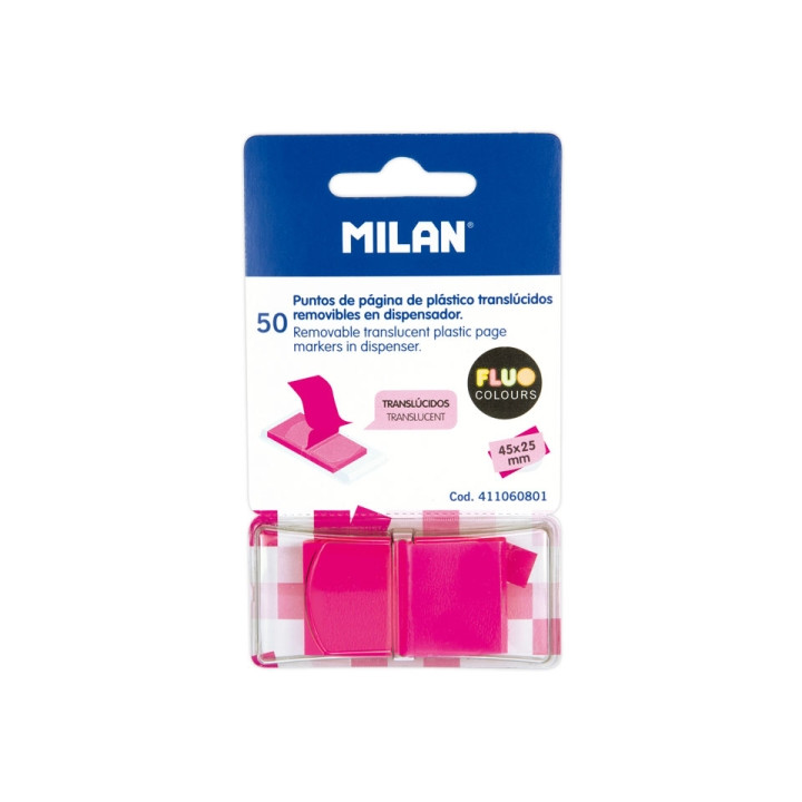 Milan Fluo Dispensador 50 Marcadores Reposicionables - Translucidos - 45x25mm - Color Rosa