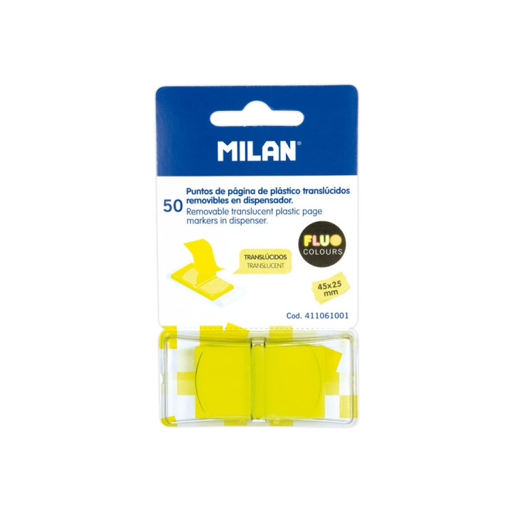 Milan Fluo Dispensador 50 Marcadores Reposicionables - Translucidos - 45x25mm - Color Amarillo