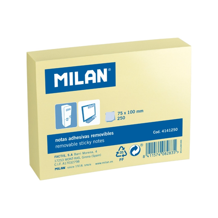 Milan Pack de 250 Notas Adhesivas - 75x100mm - Color Amarillo