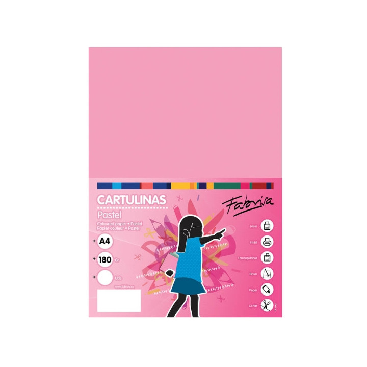 Fabrisa Pack de 50 Cartulinas 180 g/m² - Tamaño A4 - Color Rosa