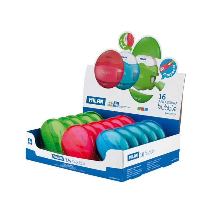 Milan Bubble Expositor con 16 Afilaborras - Colores Surtidos